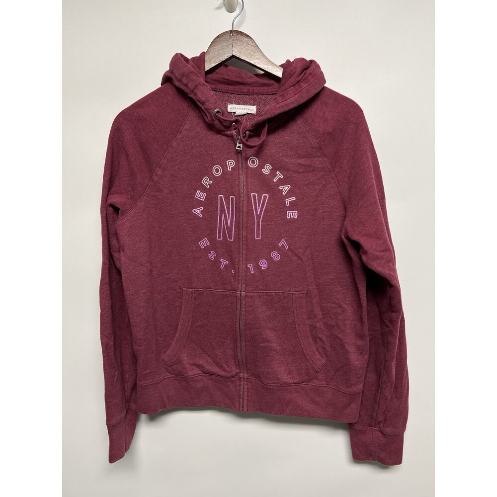 Y2K Style Aeropostale 87 Pink Zip‎ Up Hoodie Large Logo Sweatshirts Embroidered